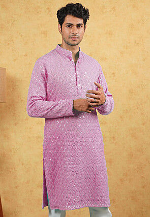 Embroidered Georgette Kurta in Pink