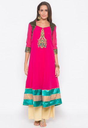 Embroidered Georgette Kurta in Pink