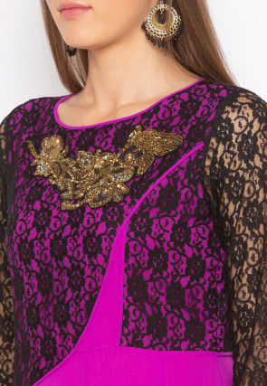 Embroidered Georgette Kurta in Purple