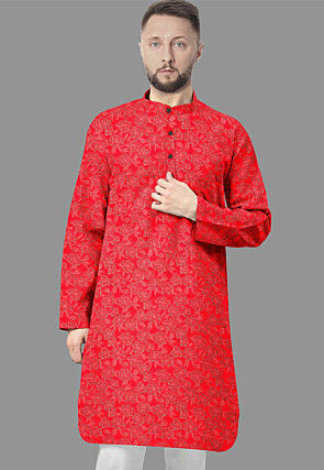 Embroidered Georgette Kurta in Red