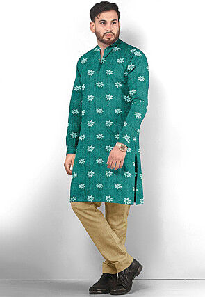 Embroidered Georgette Kurta in Sea Green