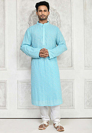 Embroidered Georgette Kurta in Sky Blue