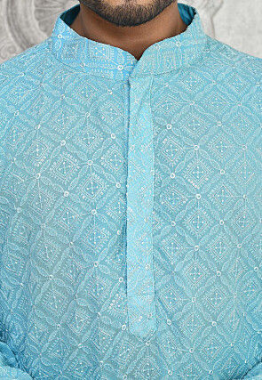 Embroidered Georgette Kurta in Sky Blue