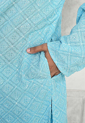 Embroidered Georgette Kurta in Sky Blue