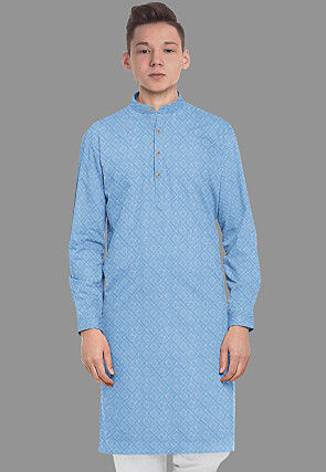 Embroidered Georgette Kurta in Sky Blue