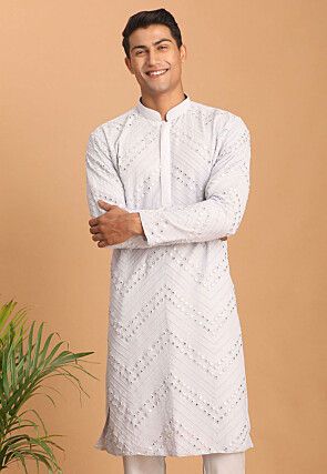 Embroidered Georgette Kurta in Grey