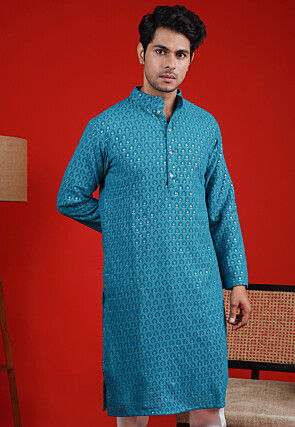 Embroidered Georgette Kurta in Teal Blue