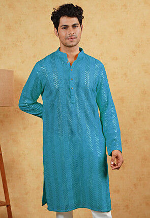Embroidered Georgette Kurta in Turquoise