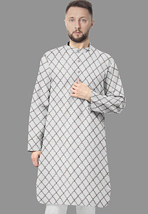 Embroidered Georgette Kurta in White