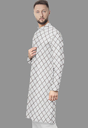 Embroidered Georgette Kurta in White