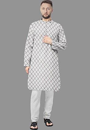 Embroidered Georgette Kurta in White