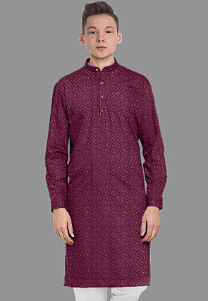 Embroidered Georgette Kurta in Wine
