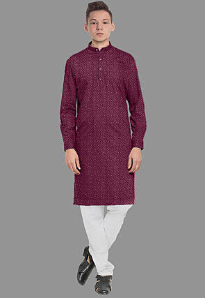 Embroidered Georgette Kurta in Wine