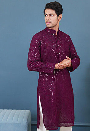 Embroidered Georgette Kurta in Wine