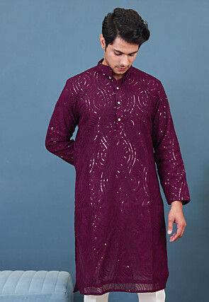 Embroidered Georgette Kurta in Wine