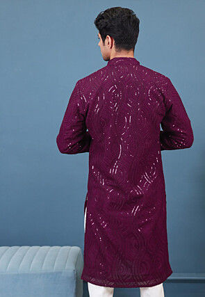 Embroidered Georgette Kurta in Wine