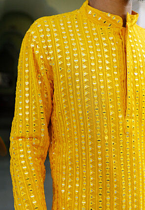Embroidered Georgette Kurta in Yellow