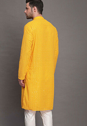 Embroidered Georgette Kurta in Yellow