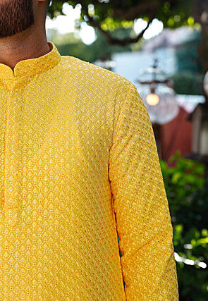 Embroidered Georgette Kurta in Yellow