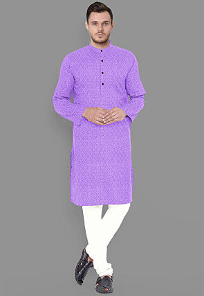 Embroidered Georgette Kurta Pyjama Set in Light Purple