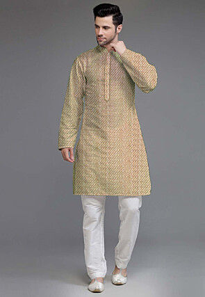 Embroidered Georgette Kurta Set in Beige