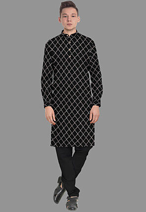 Embroidered Georgette Kurta Set in Black
