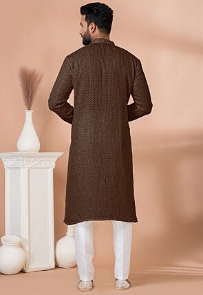 Embroidered Georgette Kurta Set in Dark Brown
