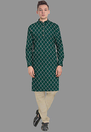 Embroidered Georgette Kurta Set in Dark Green