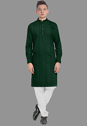 Embroidered Georgette Kurta Set in Dark Green