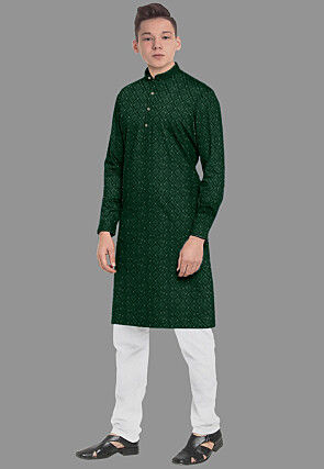 Embroidered Georgette Kurta Set in Dark Green