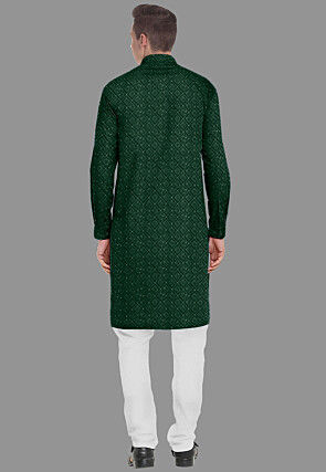 Embroidered Georgette Kurta Set in Dark Green