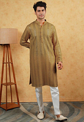 Embroidered Georgette Kurta Set in Golden