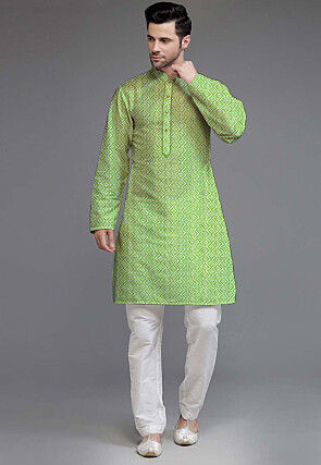 Embroidered Georgette Kurta Set in Green