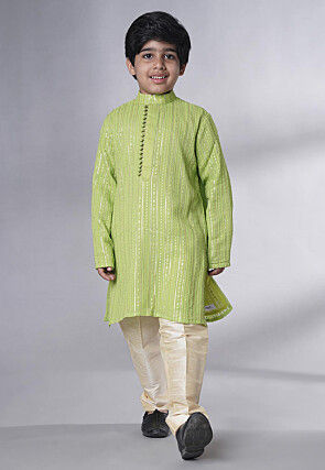 Embroidered Georgette Kurta Set in Green
