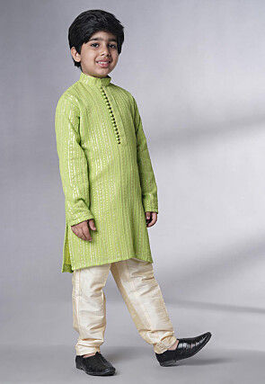 Embroidered Georgette Kurta Set in Green