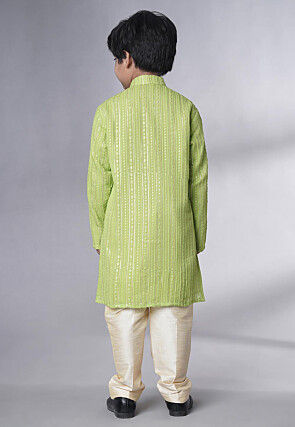 Embroidered Georgette Kurta Set in Green