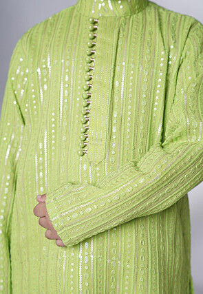 Embroidered Georgette Kurta Set in Green