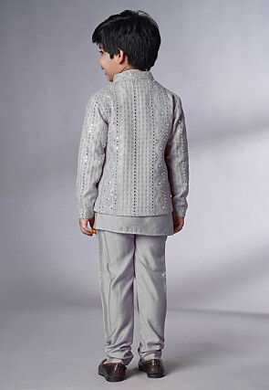 Embroidered Georgette Kurta Set in Grey