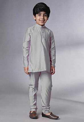 Embroidered Georgette Kurta Set in Grey