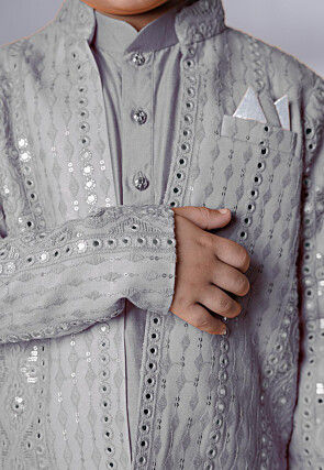 Embroidered Georgette Kurta Set in Grey