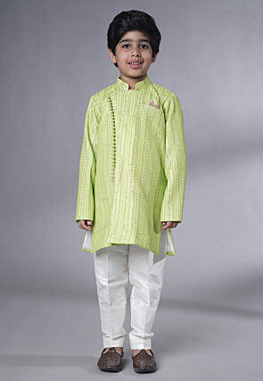 Embroidered Georgette Kurta Set in Light Green