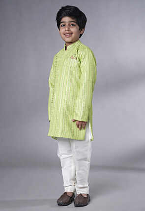 Embroidered Georgette Kurta Set in Light Green