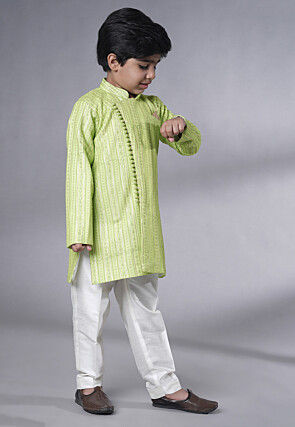 Embroidered Georgette Kurta Set in Light Green