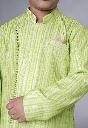 Embroidered Georgette Kurta Set in Light Green