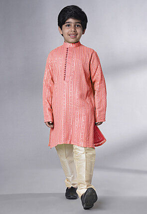 Embroidered Georgette Kurta Set in Light Peach