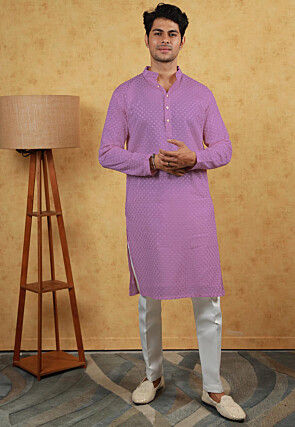 Embroidered Georgette Kurta Set in Light Purple