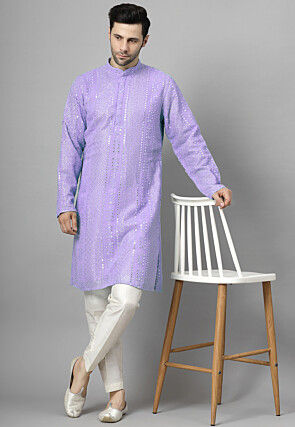 Embroidered Georgette Kurta Set in Light Purple