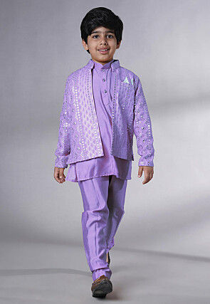 Embroidered Georgette Kurta Set in Light Purple