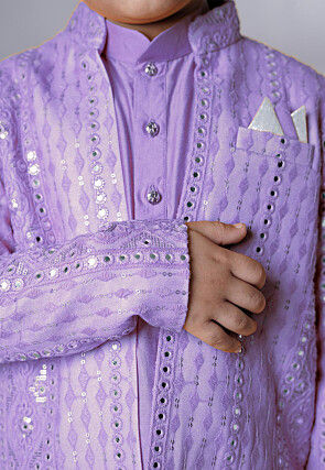 Embroidered Georgette Kurta Set in Light Purple
