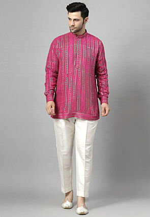 Embroidered Georgette Kurta Set in Magenta